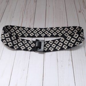 Wood Bead Stretch Wide Belt Boho Bohemian Artisan Black & White
